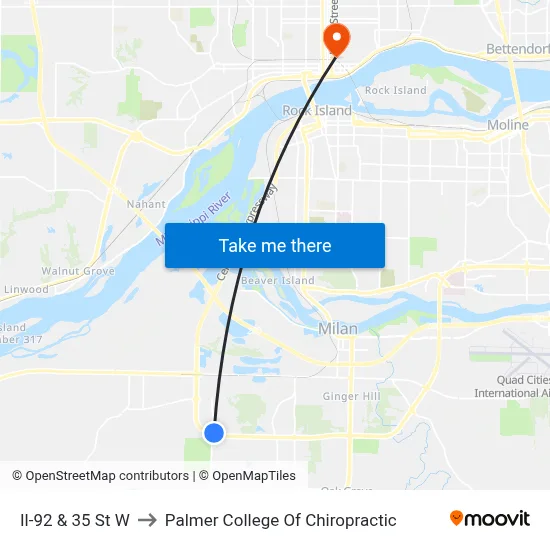 Il-92 & 35 St W to Palmer College Of Chiropractic map