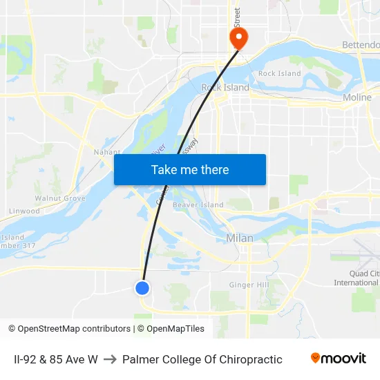 Il-92 & 85 Ave W to Palmer College Of Chiropractic map