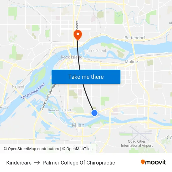 Kindercare to Palmer College Of Chiropractic map