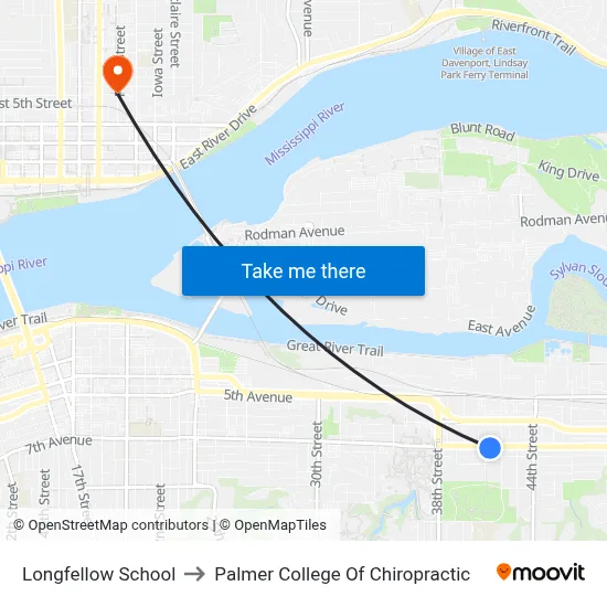 Longfellow School to Palmer College Of Chiropractic map