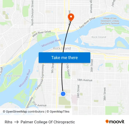 Rihs to Palmer College Of Chiropractic map