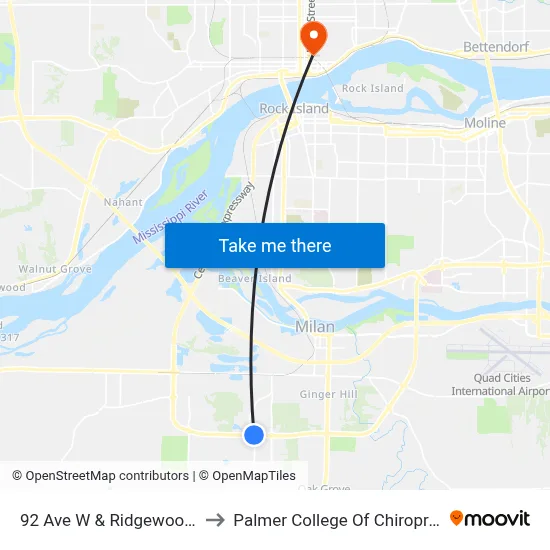 92 Ave W & Ridgewood Rd to Palmer College Of Chiropractic map