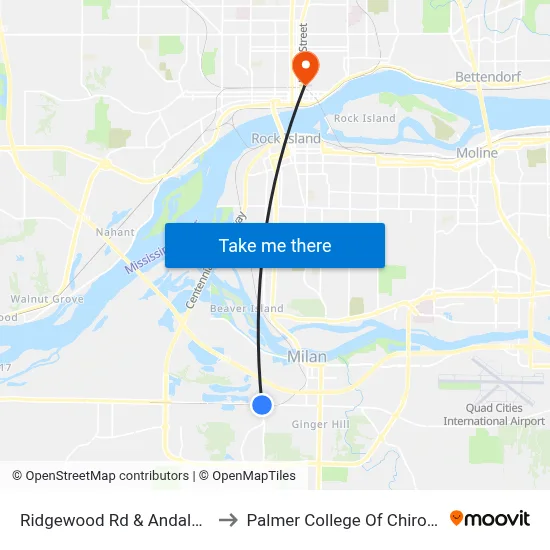 Ridgewood Rd & Andalusia Rd to Palmer College Of Chiropractic map