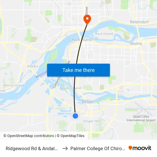 Ridgewood Rd & Andalusia Rd to Palmer College Of Chiropractic map