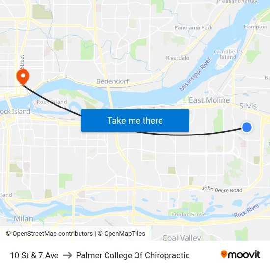 10 St & 7 Ave to Palmer College Of Chiropractic map