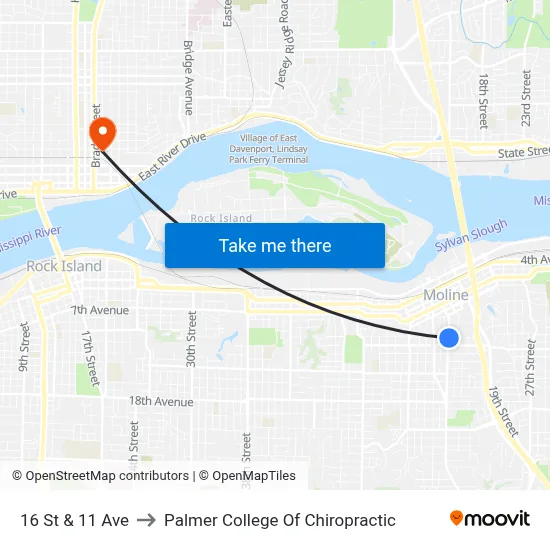 16 St & 11 Ave to Palmer College Of Chiropractic map