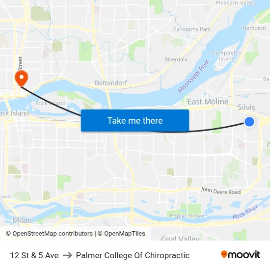 12 St & 5 Ave to Palmer College Of Chiropractic map