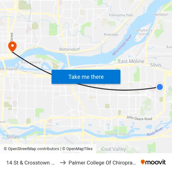 14 St & Crosstown Ave to Palmer College Of Chiropractic map