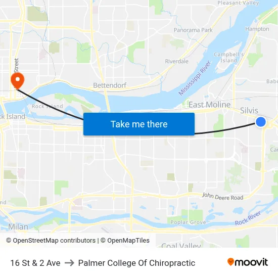16 St & 2 Ave to Palmer College Of Chiropractic map
