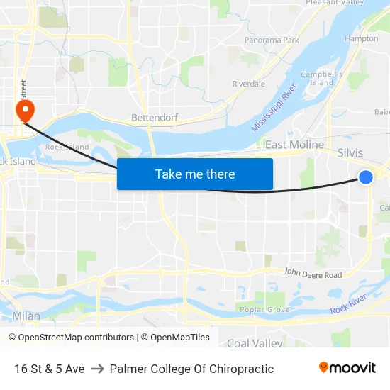 16 St & 5 Ave to Palmer College Of Chiropractic map
