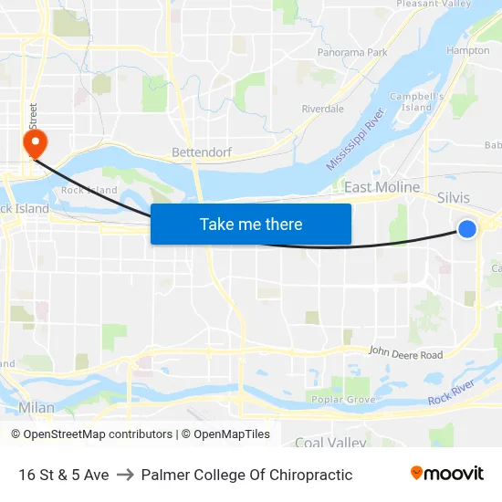 16 St & 5 Ave to Palmer College Of Chiropractic map