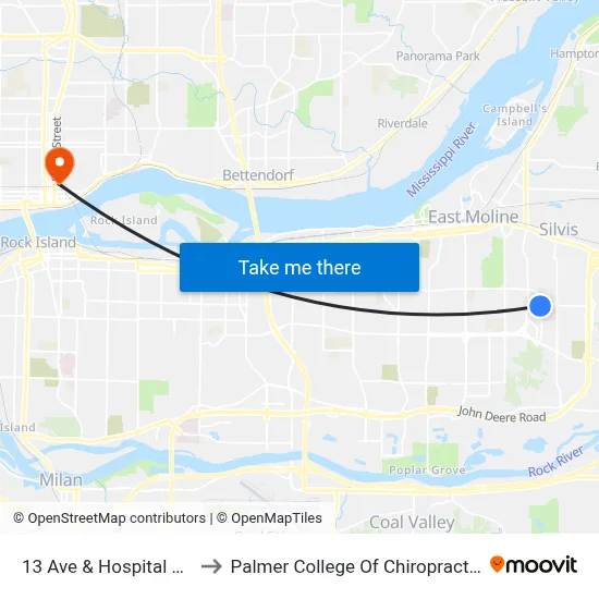 13 Ave & Hospital Rd to Palmer College Of Chiropractic map