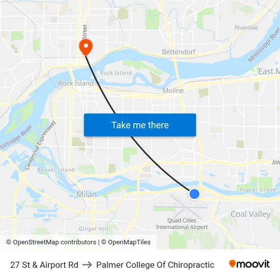 27 St & Airport Rd to Palmer College Of Chiropractic map