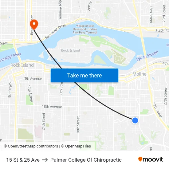 15 St & 25 Ave to Palmer College Of Chiropractic map