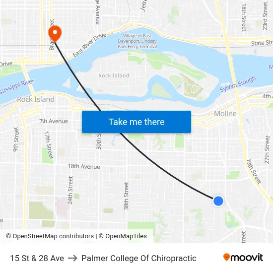 15 St & 28 Ave to Palmer College Of Chiropractic map