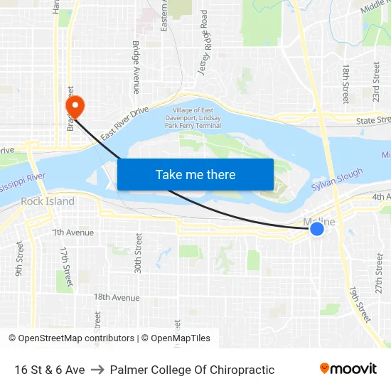 16 St & 6 Ave to Palmer College Of Chiropractic map