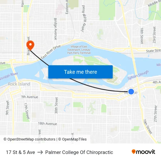 17 St & 5 Ave to Palmer College Of Chiropractic map