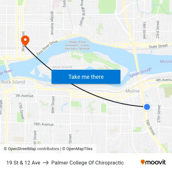 19 St & 12 Ave to Palmer College Of Chiropractic map