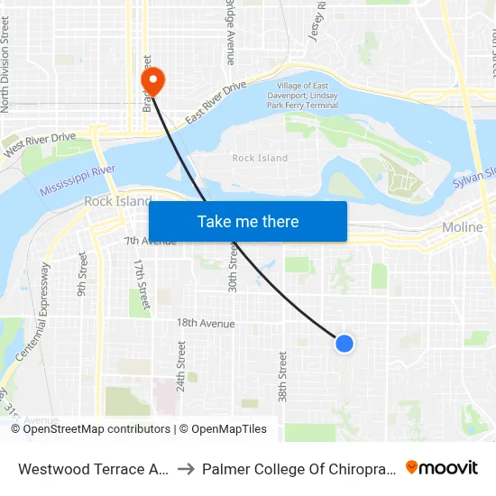 Westwood Terrace Apts to Palmer College Of Chiropractic map