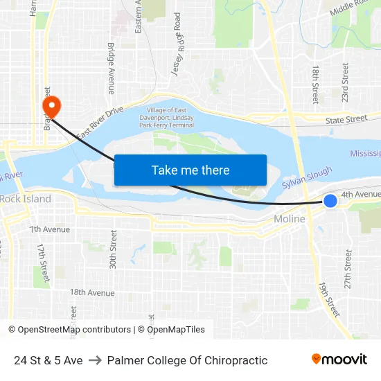 24 St & 5 Ave to Palmer College Of Chiropractic map