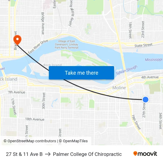 27 St & 11 Ave B to Palmer College Of Chiropractic map