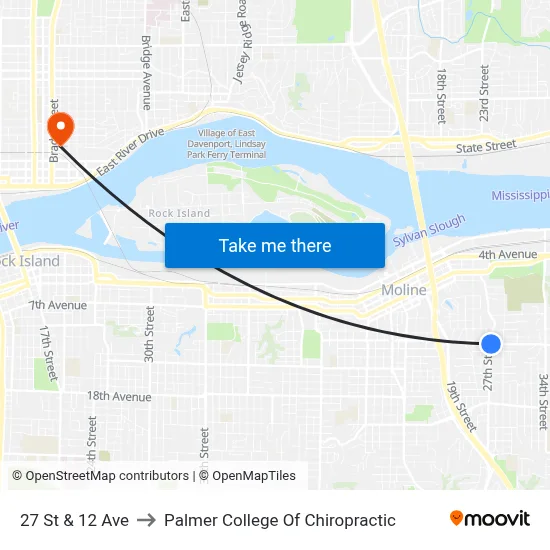 27 St & 12 Ave to Palmer College Of Chiropractic map