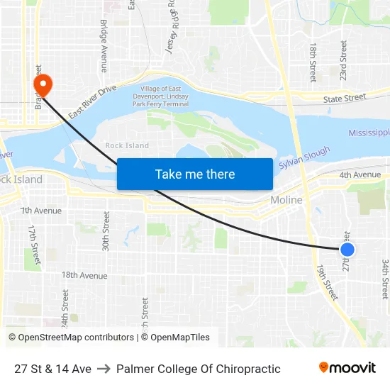 27 St & 14 Ave to Palmer College Of Chiropractic map