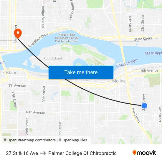 27 St & 16 Ave to Palmer College Of Chiropractic map