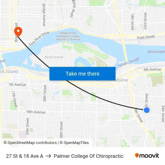 27 St & 18 Ave A to Palmer College Of Chiropractic map