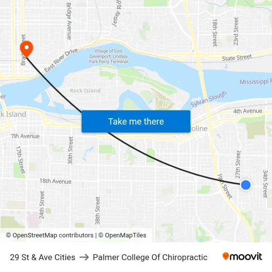 29 St & Ave Cities to Palmer College Of Chiropractic map