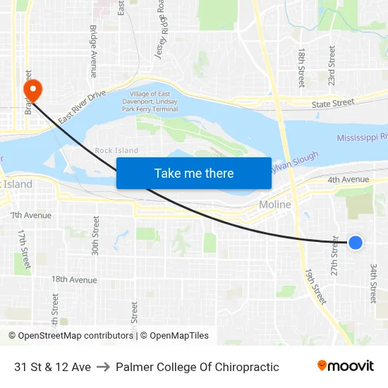 31 St & 12 Ave to Palmer College Of Chiropractic map