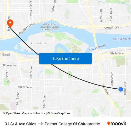 31 St & Ave Cities to Palmer College Of Chiropractic map