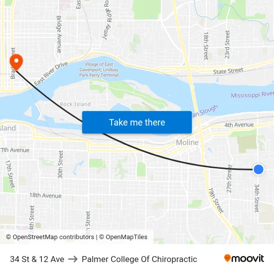 34 St & 12 Ave to Palmer College Of Chiropractic map