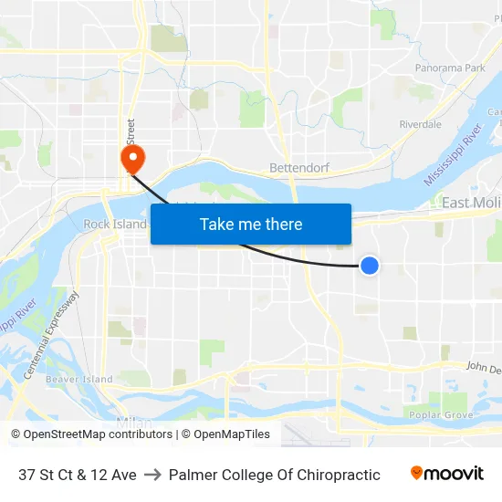 37 St Ct & 12 Ave to Palmer College Of Chiropractic map