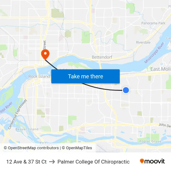 12 Ave & 37 St Ct to Palmer College Of Chiropractic map