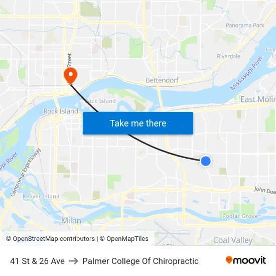 41 St & 26 Ave to Palmer College Of Chiropractic map