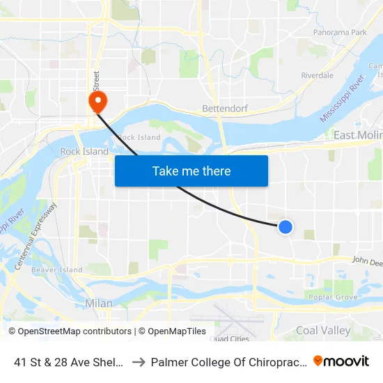 41 St & 28 Ave Shelter to Palmer College Of Chiropractic map