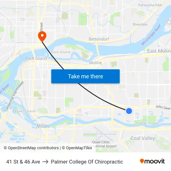 41 St & 46 Ave to Palmer College Of Chiropractic map