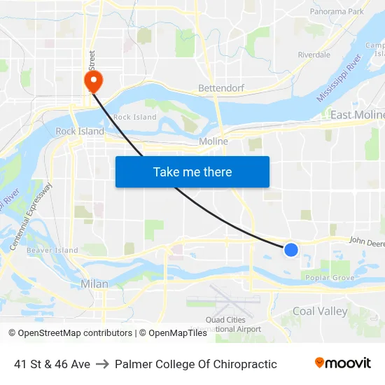 41 St & 46 Ave to Palmer College Of Chiropractic map