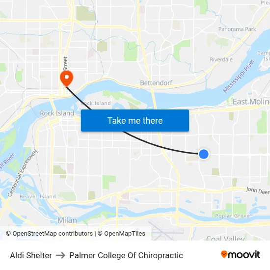 Aldi Shelter to Palmer College Of Chiropractic map