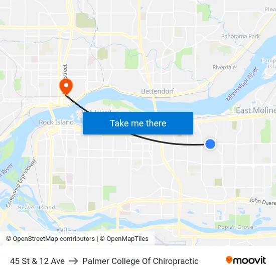 45 St & 12 Ave to Palmer College Of Chiropractic map