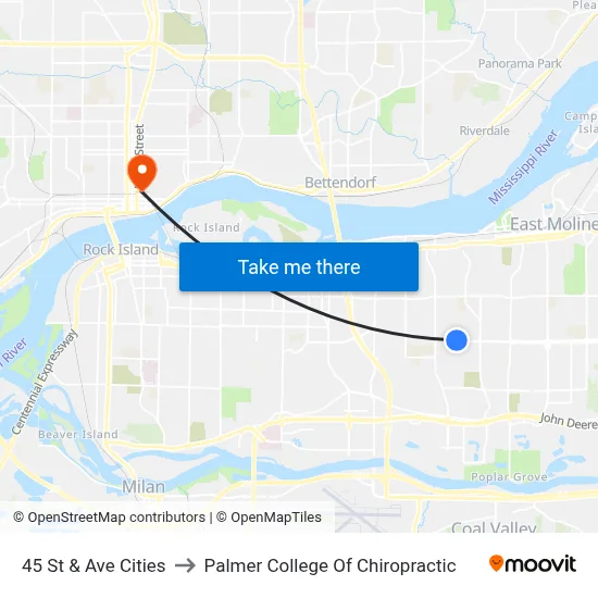 45 St & Ave Cities to Palmer College Of Chiropractic map