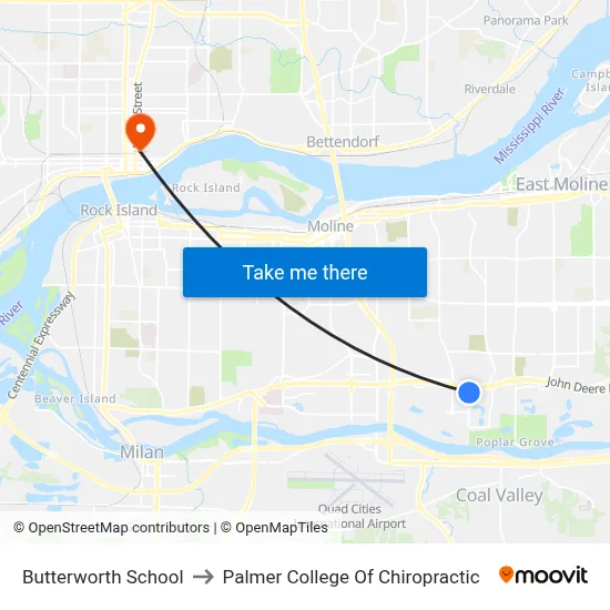 Butterworth School to Palmer College Of Chiropractic map