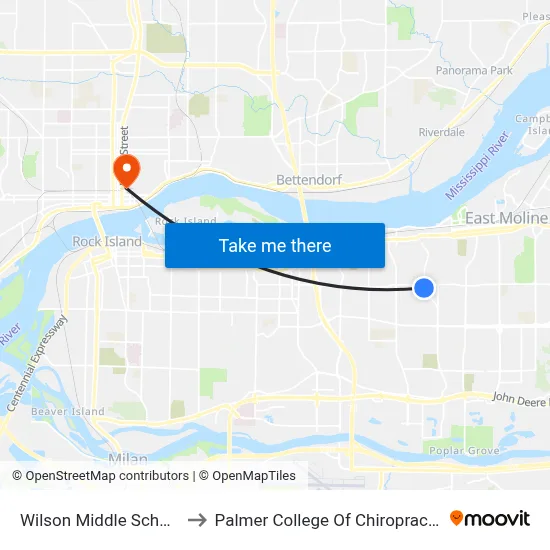 Wilson Middle School to Palmer College Of Chiropractic map