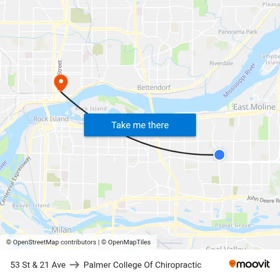 53 St & 21 Ave to Palmer College Of Chiropractic map