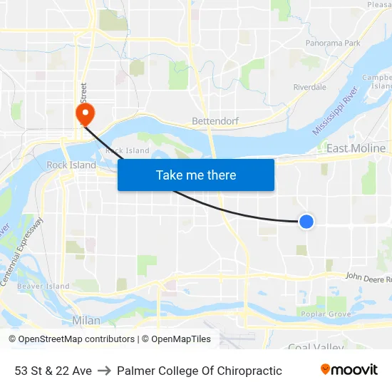 53 St & 22 Ave to Palmer College Of Chiropractic map