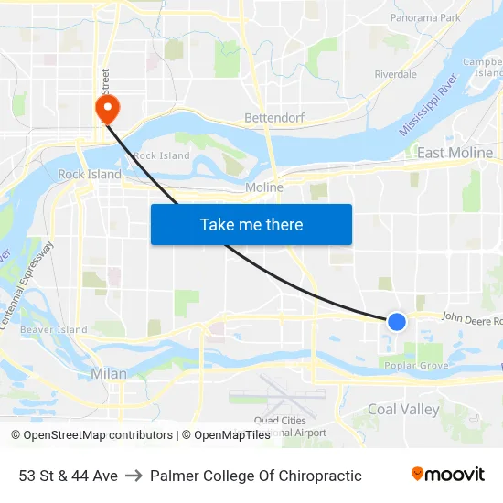 53 St & 44 Ave to Palmer College Of Chiropractic map