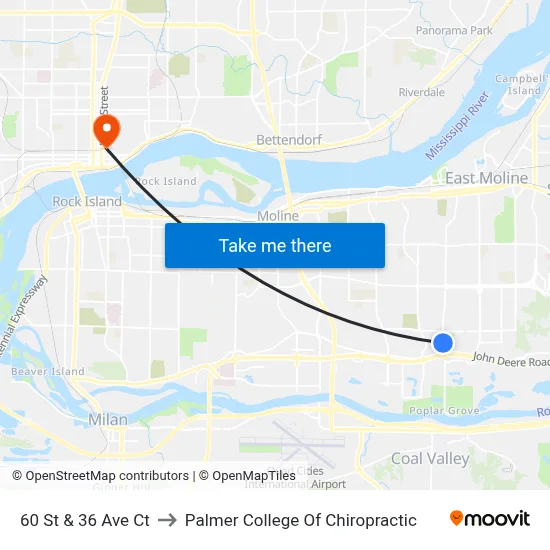 60 St & 36 Ave Ct to Palmer College Of Chiropractic map
