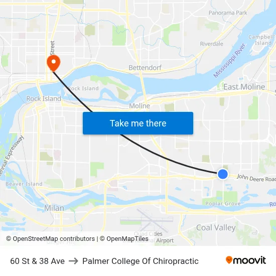 60 St & 38 Ave to Palmer College Of Chiropractic map