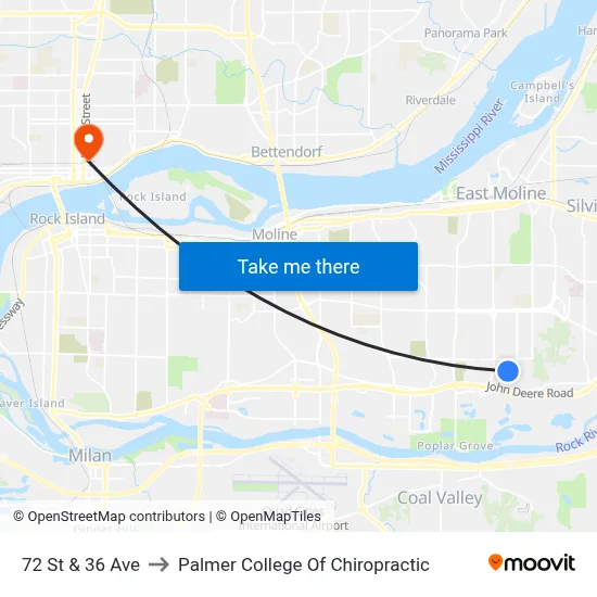72 St & 36 Ave to Palmer College Of Chiropractic map